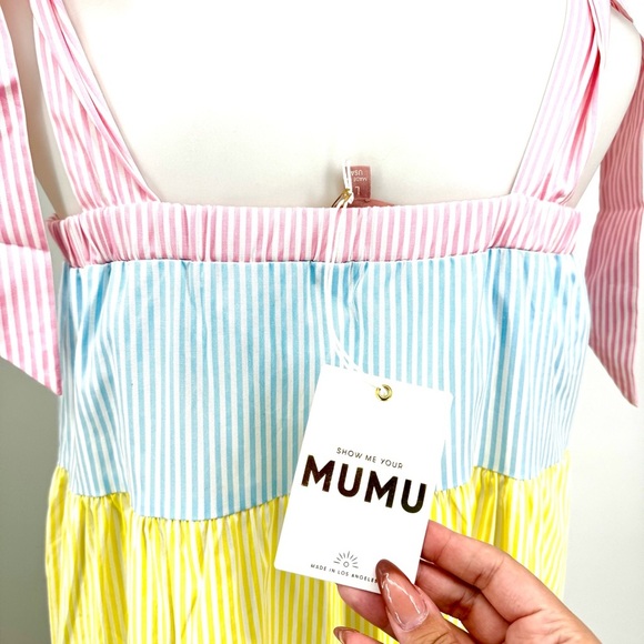 SHOW ME YOUR MUMU Sabrina Maxi Dress in Pastel Pinstripe NWT - Picture 5 of 9